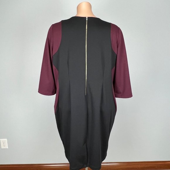 Lane Bryant Womens Colorblock Bodycon Sheath Dress Burgundy Black plus size 26 - Picture 7 of 13